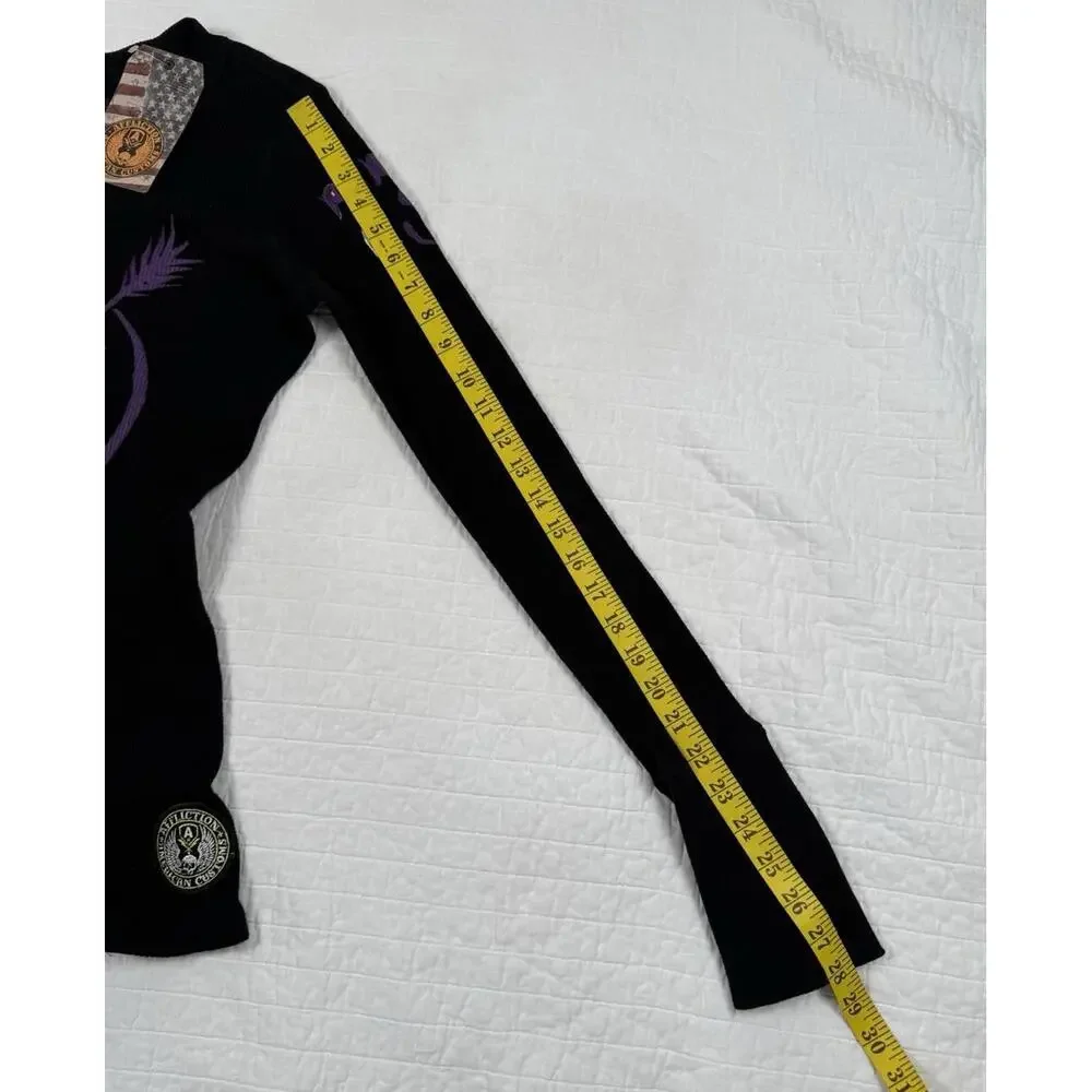 Affliction Long Sleeve Thermal Top Large Black Too Fast For Love Peace Graphic - Picture 5 of 6